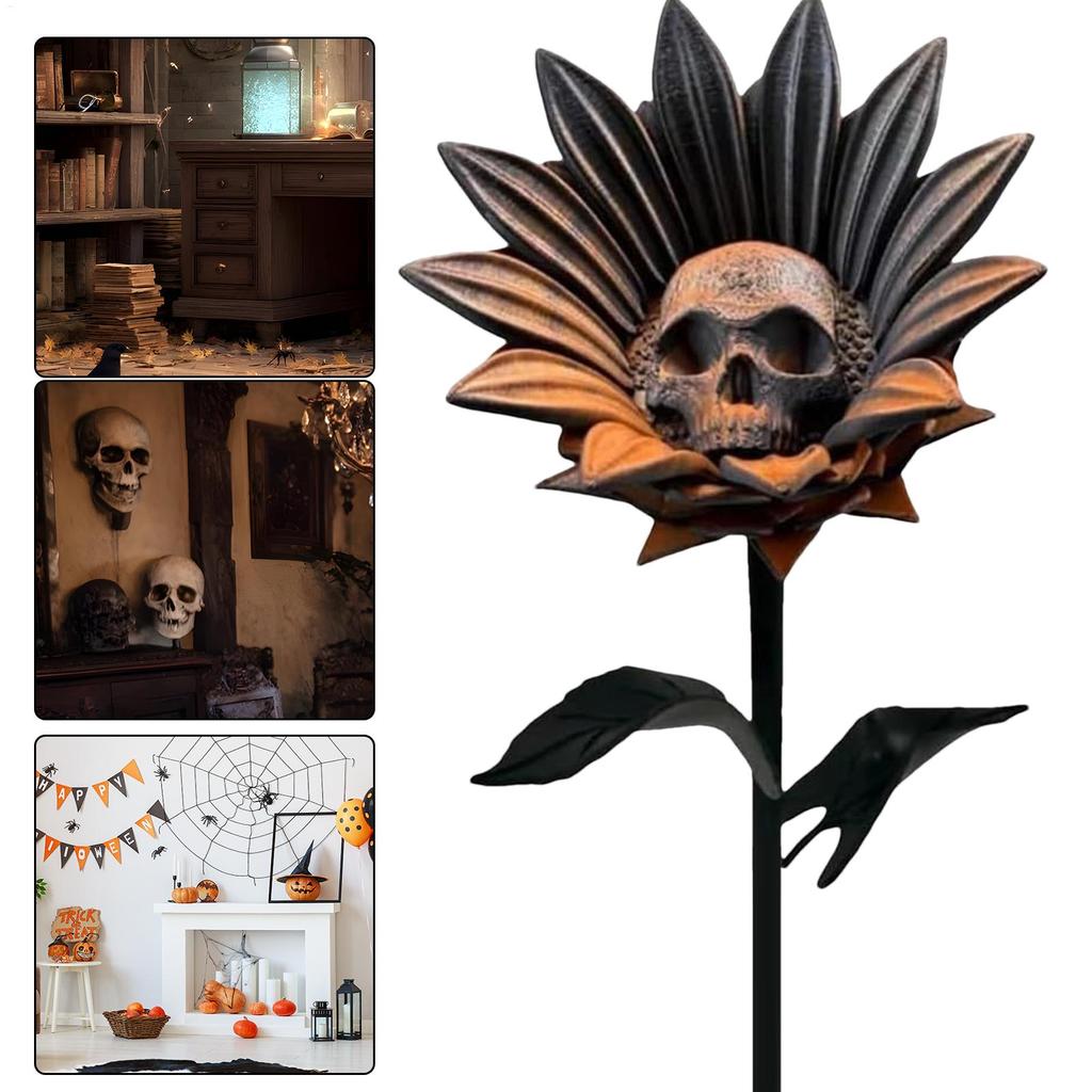 Halloween Skull Sunflower Skull Yard Signs Table Centerpieces Gothic For House Decoration Prop Ornament