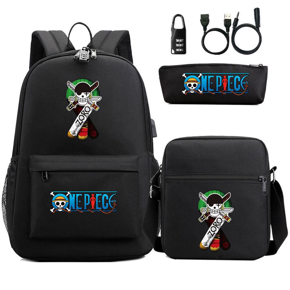 

New ONE PIECE USB combination lock, teen student schoolbag three-piece set, men s and women s backpack set 44CMX27CMX13CM