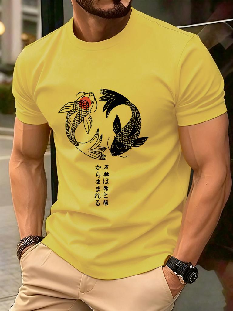 Japanese Koi Harajuku Printing Men TShirt Cotton Summer Short Sleeve Tops Soft Oversized ONeck T Shirt Casual Male Clothes