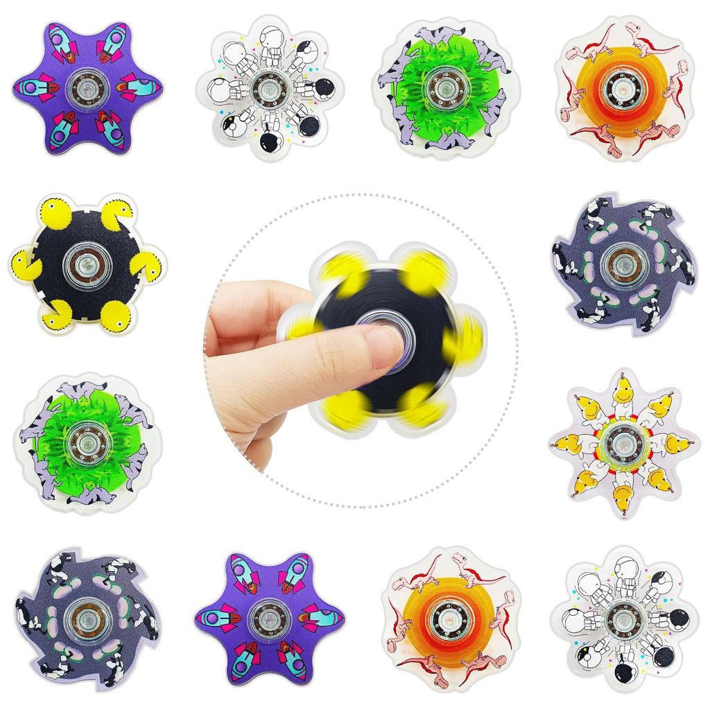 6Pcs 3D Finger Gyroscope Creative Fingertip Running Rotation Visual Illusion Cartoon Stress Reducing Dynamic Optical Gyroscope