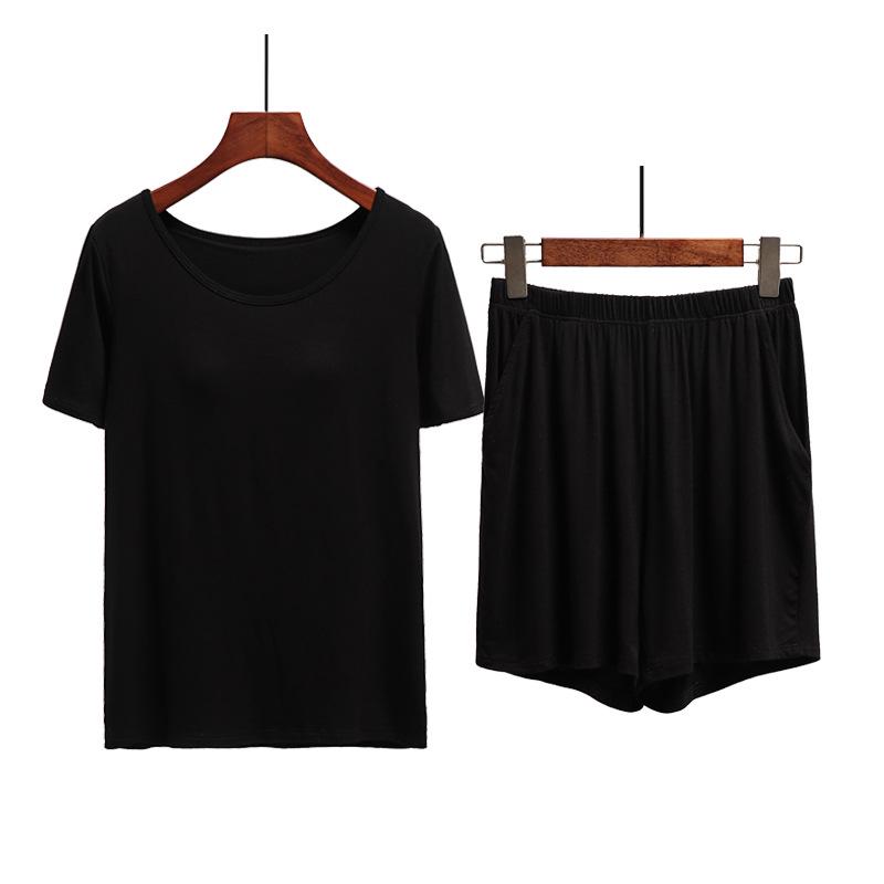 Women's Modal Chest Pad Short Sleeve Pajama Set - Summer Five-Point Shorts