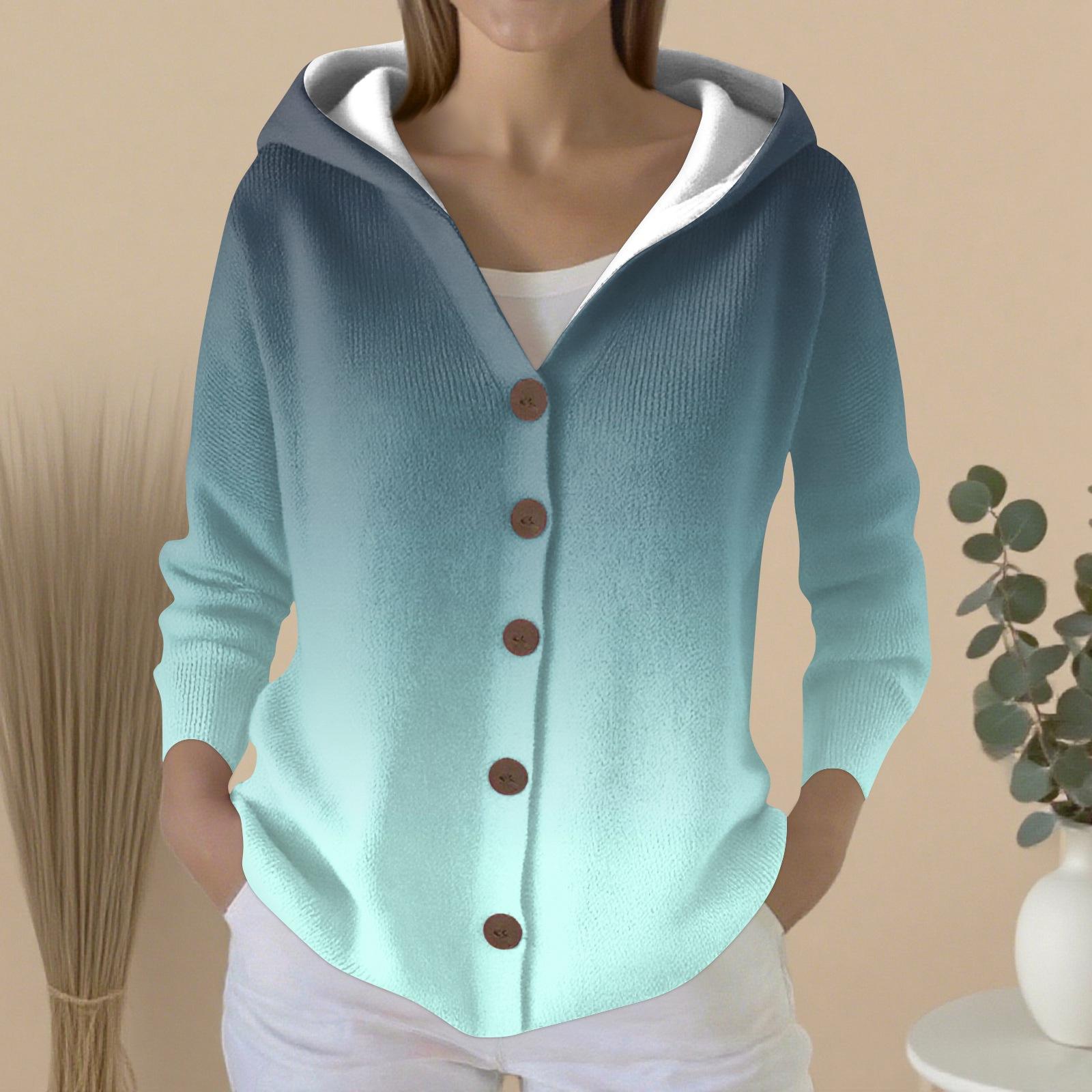 

Женский модный повседневный свитер на пуговицах с принтом, кардиган, куртка с капюшоном S