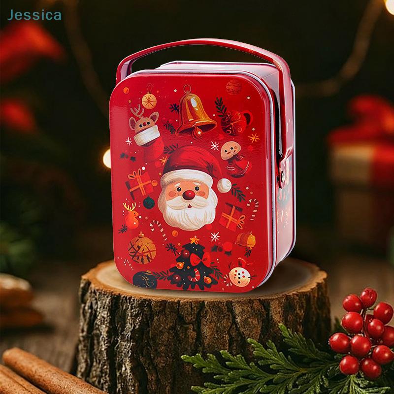 Tinplate Christmas Gift Box With Handle Candy Cookie Packaging Box Containers Party Supplies