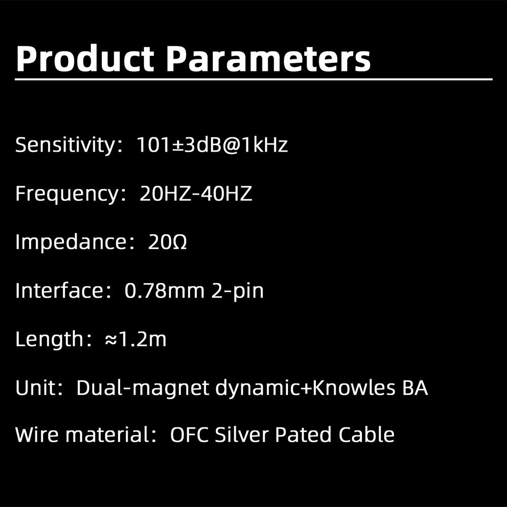 KEYSION In Ear HiFi Headphones 1DD+1 Knowles BA Hybrid Drive IEM Wired Earphones With Detachable 0.78mm 2pin 3.5mm OFC Sliver-Plated Cable
