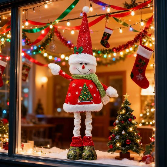 Christmas Doll Decoration Retractable Long Legs Plush Santa/Snowman/Reindeer Doll Toy Tabletop