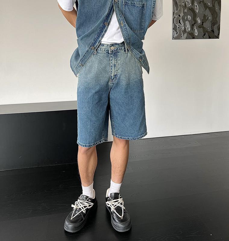 Men's Trendy Loose-Fit Denim Vest and Shorts Set