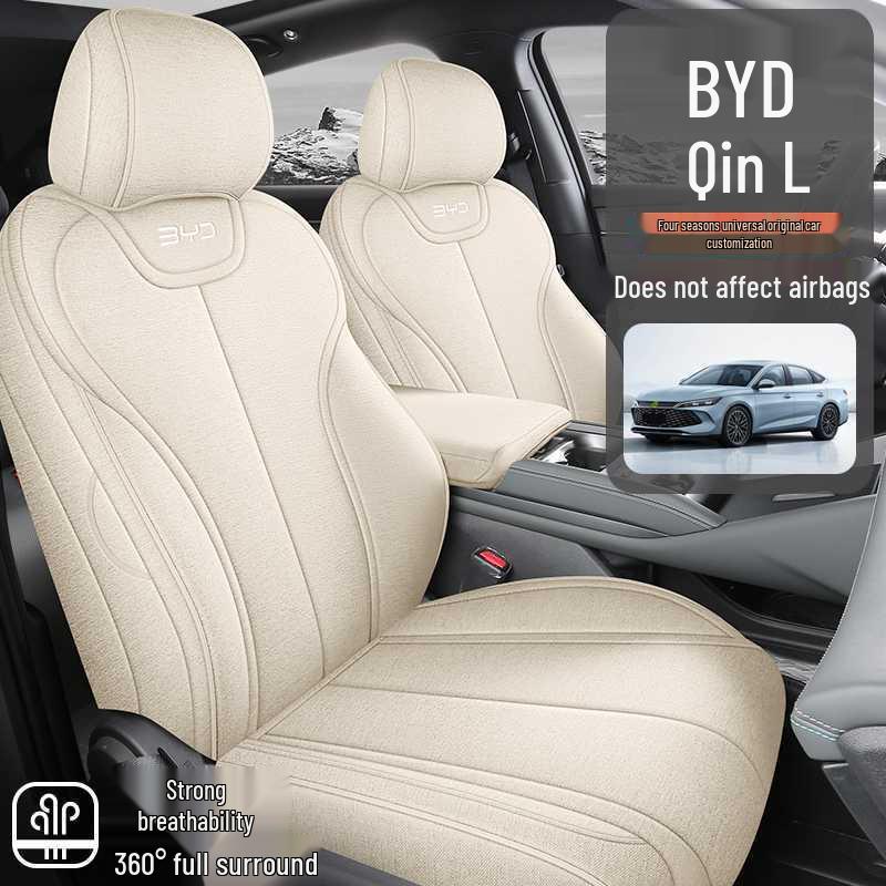 All-Season BYD Qin L Seat Covers: Breathable Linen with Perforated Leather, Fully Enclosed and Ventilated