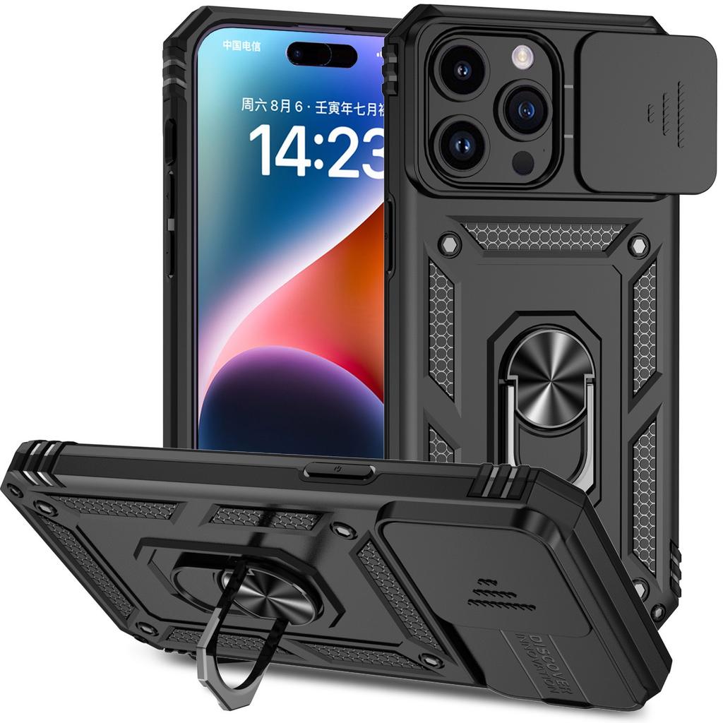 Apple 15Pro Etui na Telefon Stojak Pierścieniowy Przesuwane Okienko 13ProMax Magnetyczny Stojak Pokrowiec Ochronny