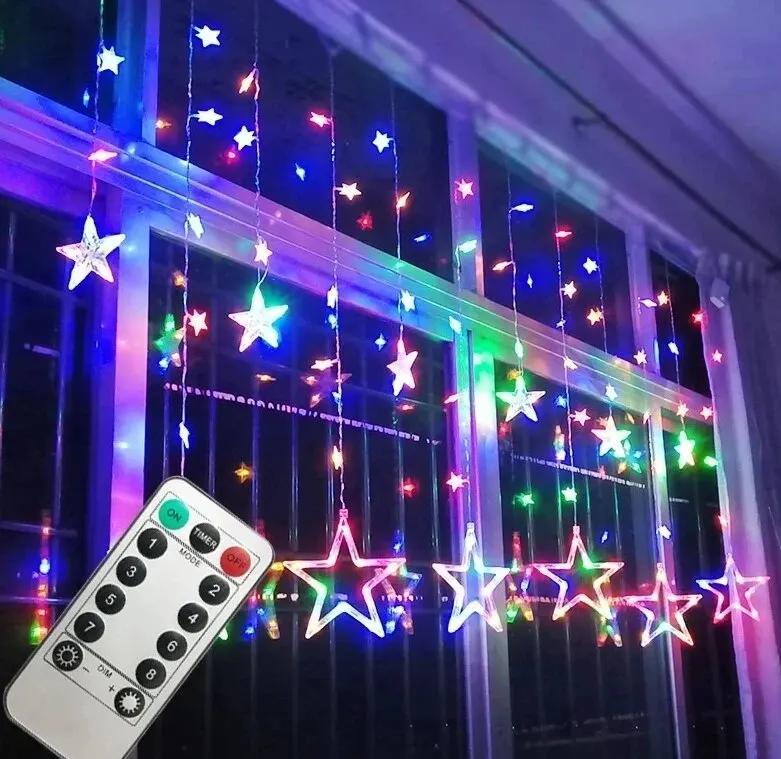 LED Pentagram Curtain Light Indoor Room Decorative Light Wedding Birthday Remote Control Curtain Lamp String with Tail