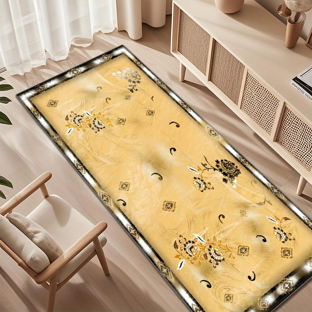 Pink Kitchen Teapot & Butterfly 100% Polyester Kitchen Mat, Non-Slip Soft Plush Floor Mat, Sweet Floral Decorative Mat for Ki