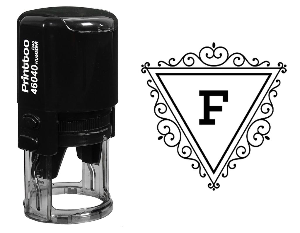 Printtoo R-40 Self Inking Rubber Stamp Swirl Border Triangle F Alphabet Monogram Initial Office