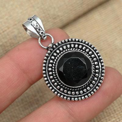 Black Spinel Gemstone 925 Solid Sterling Silver Handmade Jewelry Women Pendant
