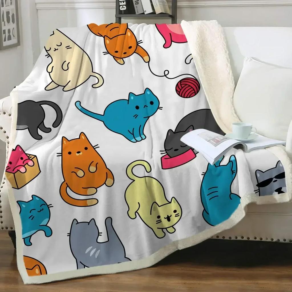 Grey and White Cats Blanket Plush Sherpa Flannel Throw Blankets for Couch Sofa Super Soft Blanket Bedroom TV Throw Blanket Full