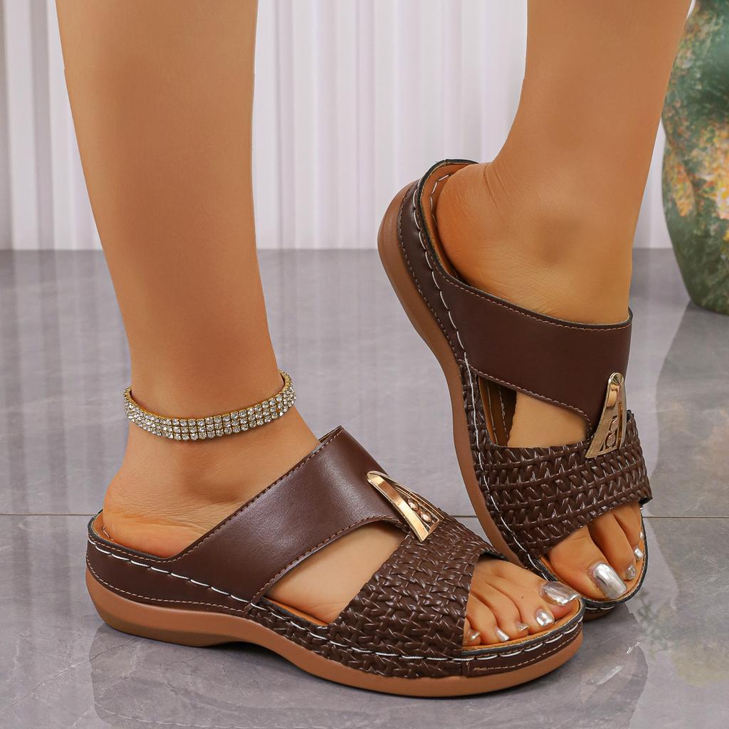 Women Slippers Roman Style Platform Sandals Summer Casual Large Size Slippers Slip-On Hollow Out Casual Flats Shoes Slides Women