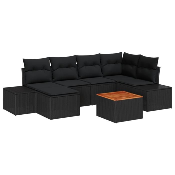 VidaXL Canapé de jardin 7 pièces avec coussins Noir Rotin Polyester 3347982