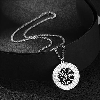 Vegvisir Symbol Wikinger Odin's Runen Halsketten Hohl Kompass Anhänger Halsketten Edelstahl Amulett Schmuck