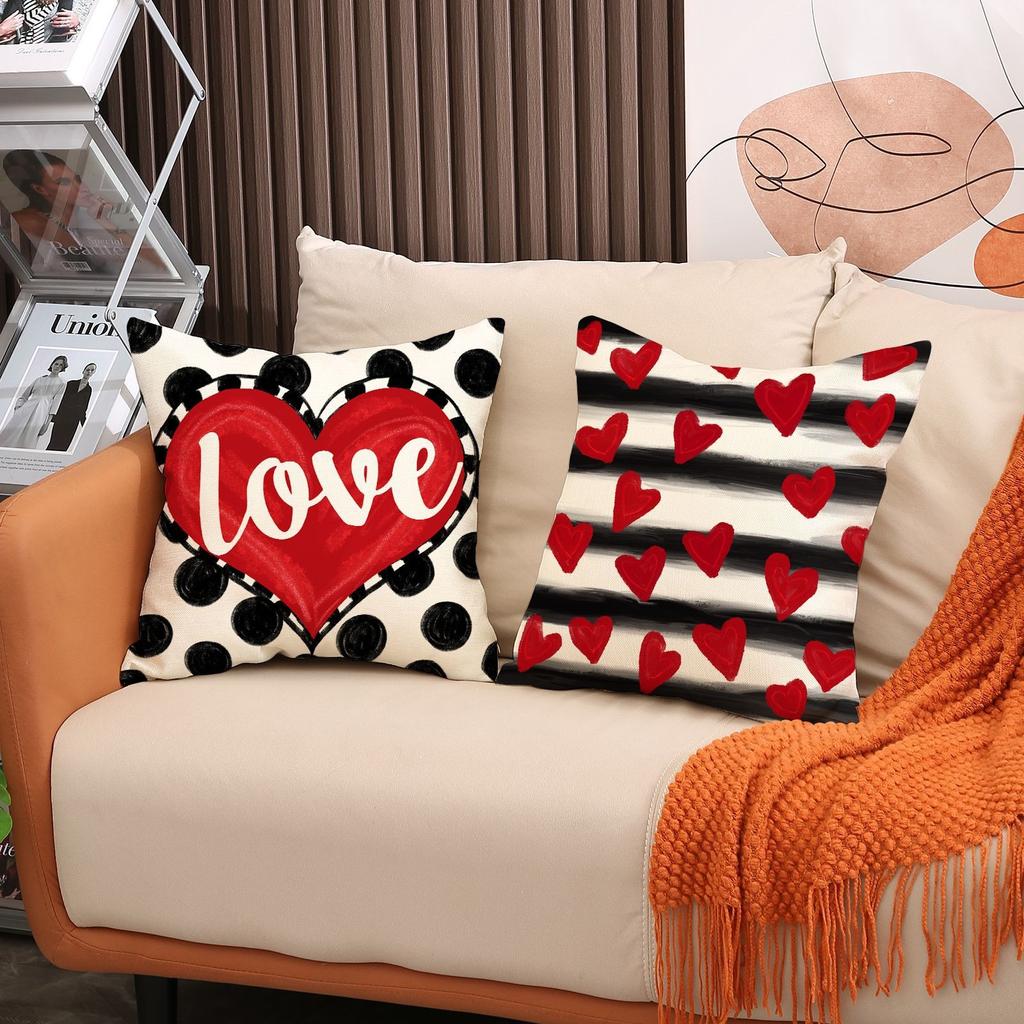 Valentine's Day Throwing Pillow Cover Red Love Letter Linen Print Cushion Cover Sofa  Pillow Cover