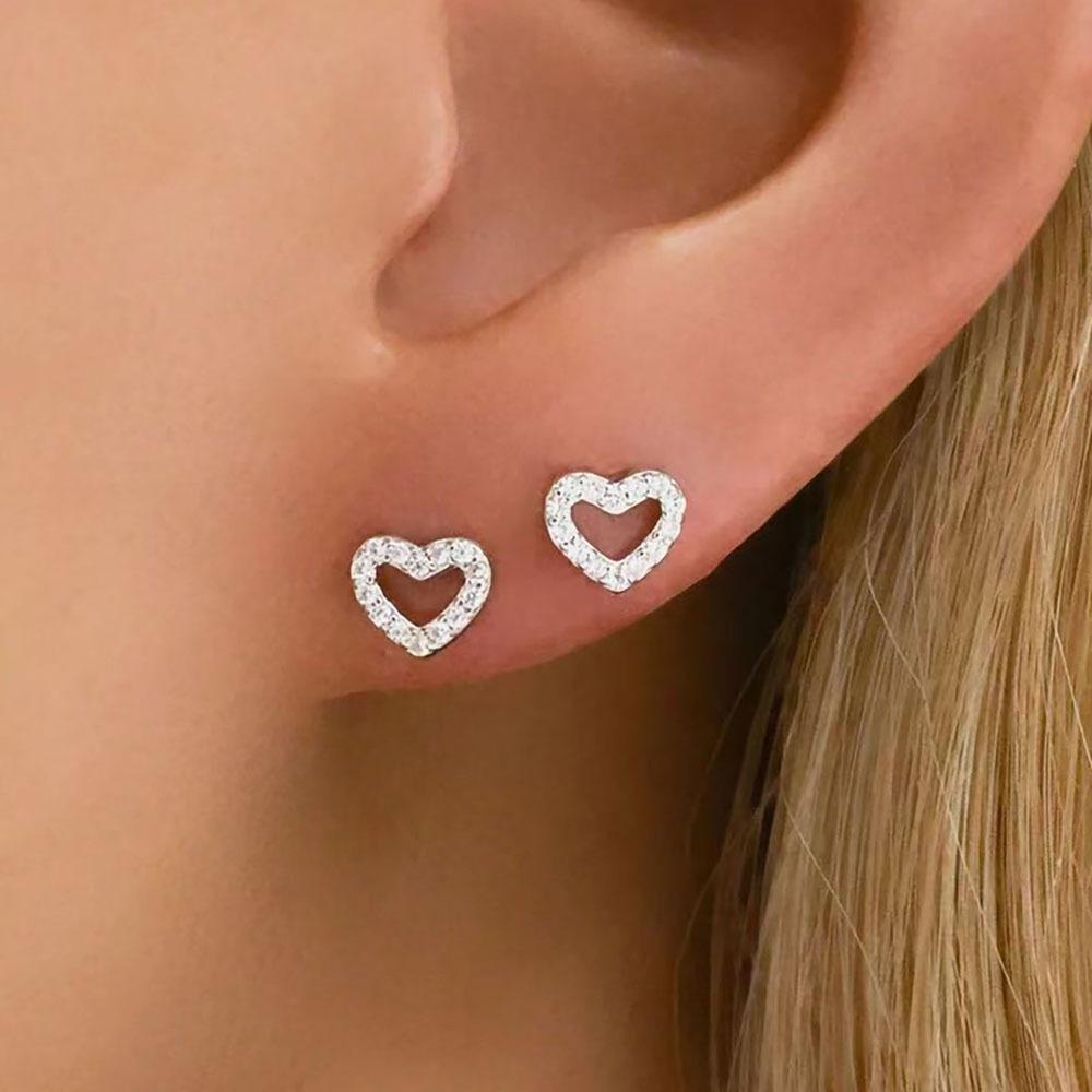 New Full Hollow Heart Ear Bone Pin Screw Super Flash Stud Twin All-Match Daily Studs Rings