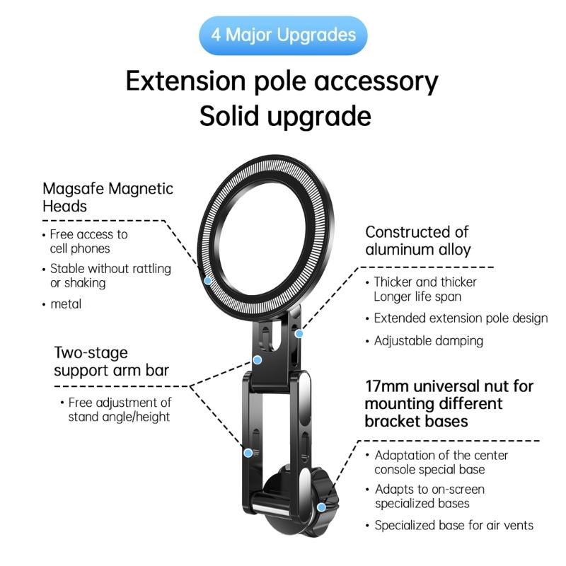 Aluminum Alloy 17mm Ball Head Magnetic Phone Mount With 360 Rotation For Car Vent Dashboard Stand