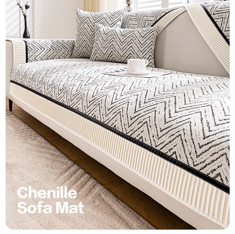 Chenille Sofa Cushion Modern Four Seasons Universal Non-slip Sofa Cover Splicing Geometric Stripes Couch Cushion Backrest Towel