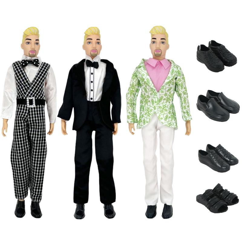 3 Sets Doll Clothing And Accessories Handmade Formal Business Suit Tuxedo Groom Clothes for 30cm/12in Ken Dolls Toys for Kids