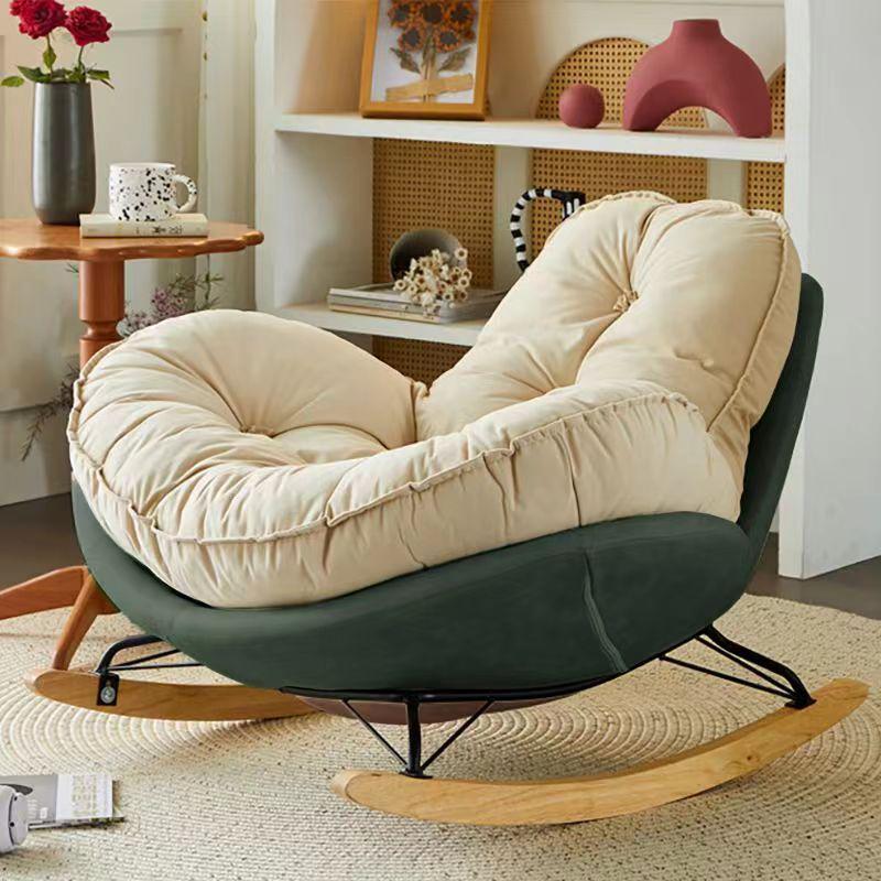 Single Rocking Chair - Comfortable White Sofa for Balcony, Living Room, or Bedroom Leisure.
