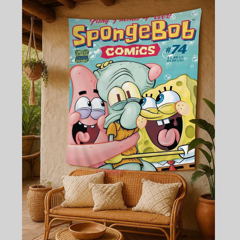 1pc Cartoon Sponge And Bobs SSquarePants Cartoon Tapestry Wall Hanging Decoration Household Home Decor