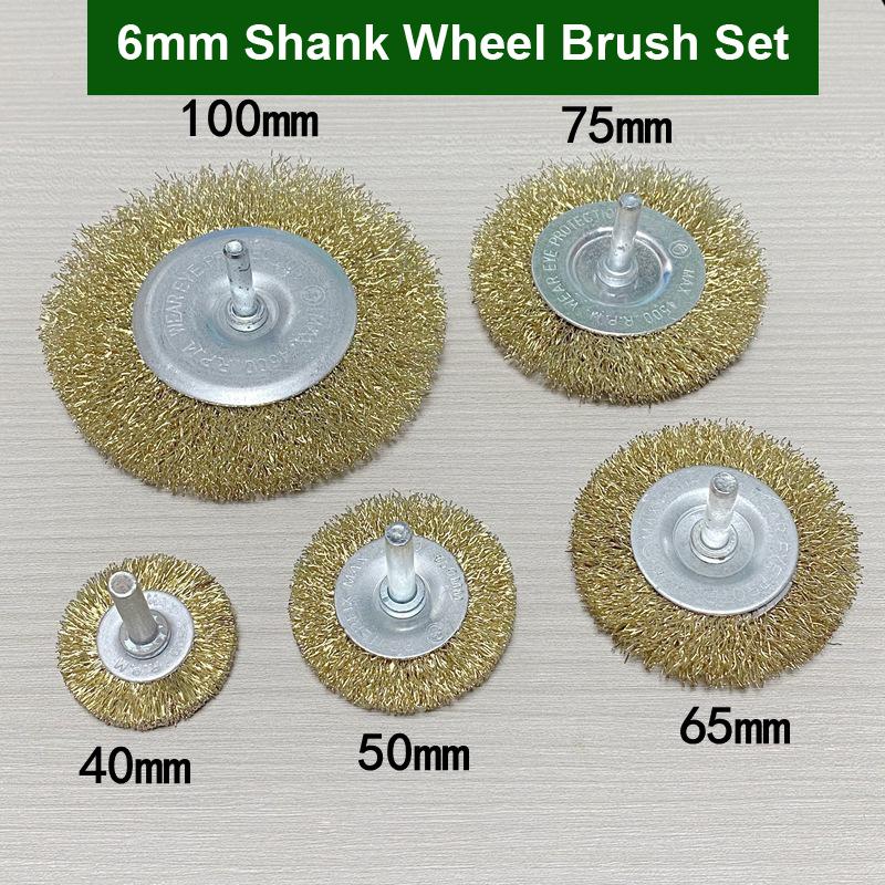 3/5/6Pcs 6mm 1/4" Shank Brass Plated Carbon Steel Wire Cup/Wheel/End Brush Drill Rotary Tools Metal Rust Removal Polishing Clean