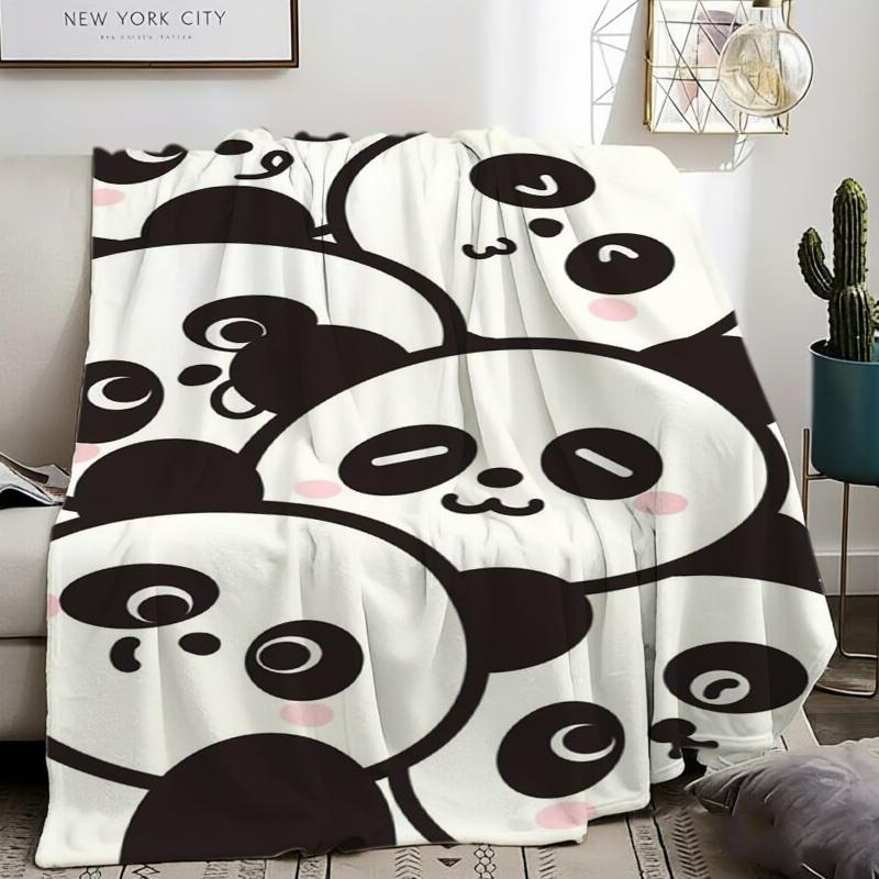 Green Background Panda Bamboo Flower Cute Fleece Blanket For Cozy Bedroom Decor Lightweight Plush Throw Blanket Cover