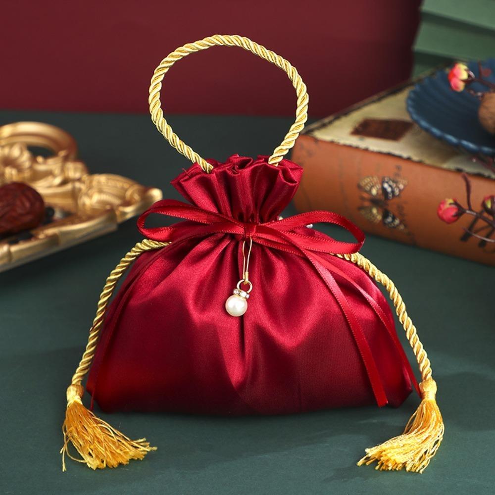 Red Wedding Candy Packaging Bags Velvet Drawstring Pouch Handbag Sweets Chocolate Packing Bag