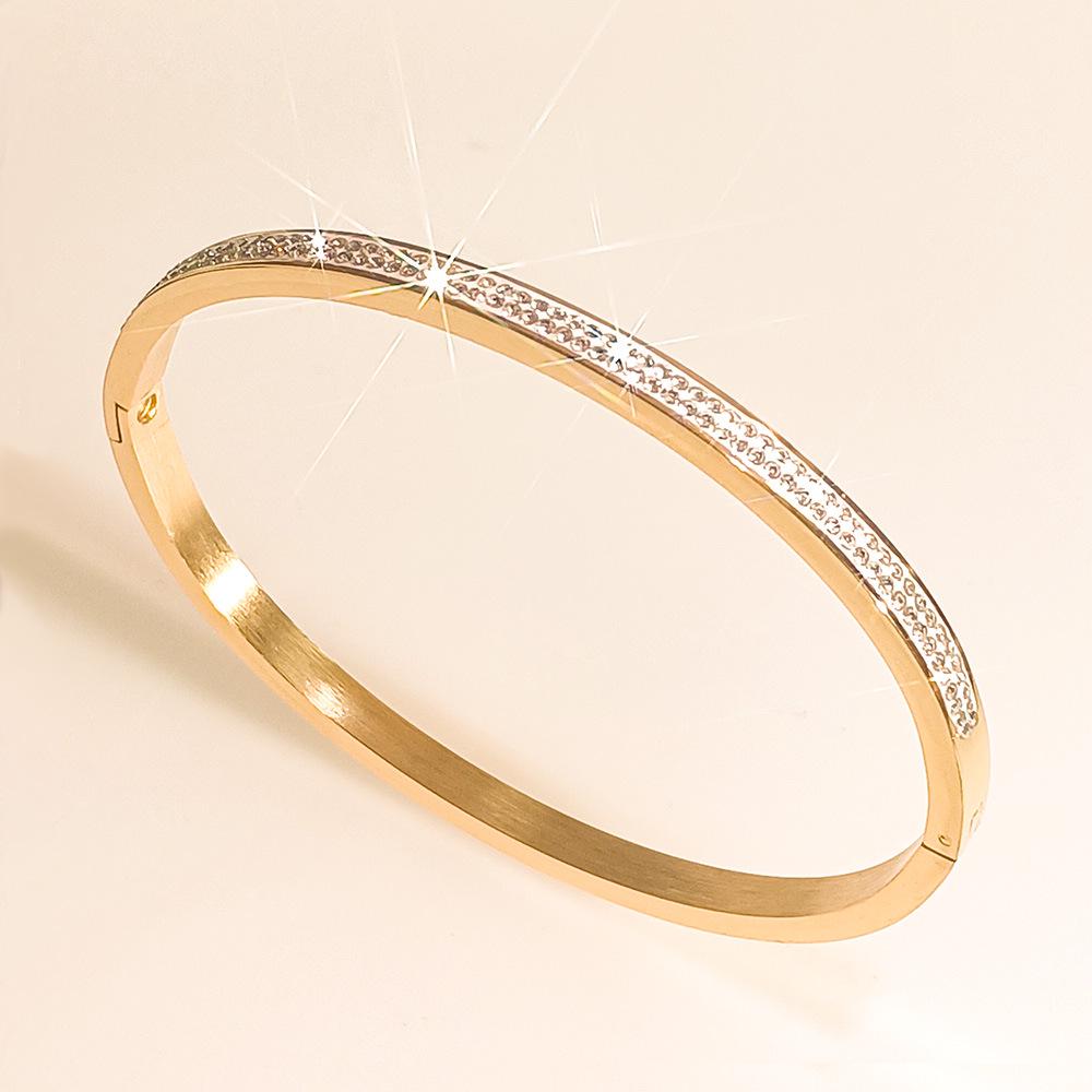 Rose Gold Bamboo Joint Titanium Steel Bangle - Luxurious, Non-fading, Diamond-studded, Waterproof Women's Bracelet.