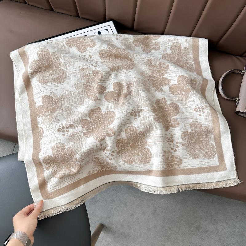Landscape painting imitation cashmere scarf women's high-end office air-conditioned room thickened warm long trendy scarf