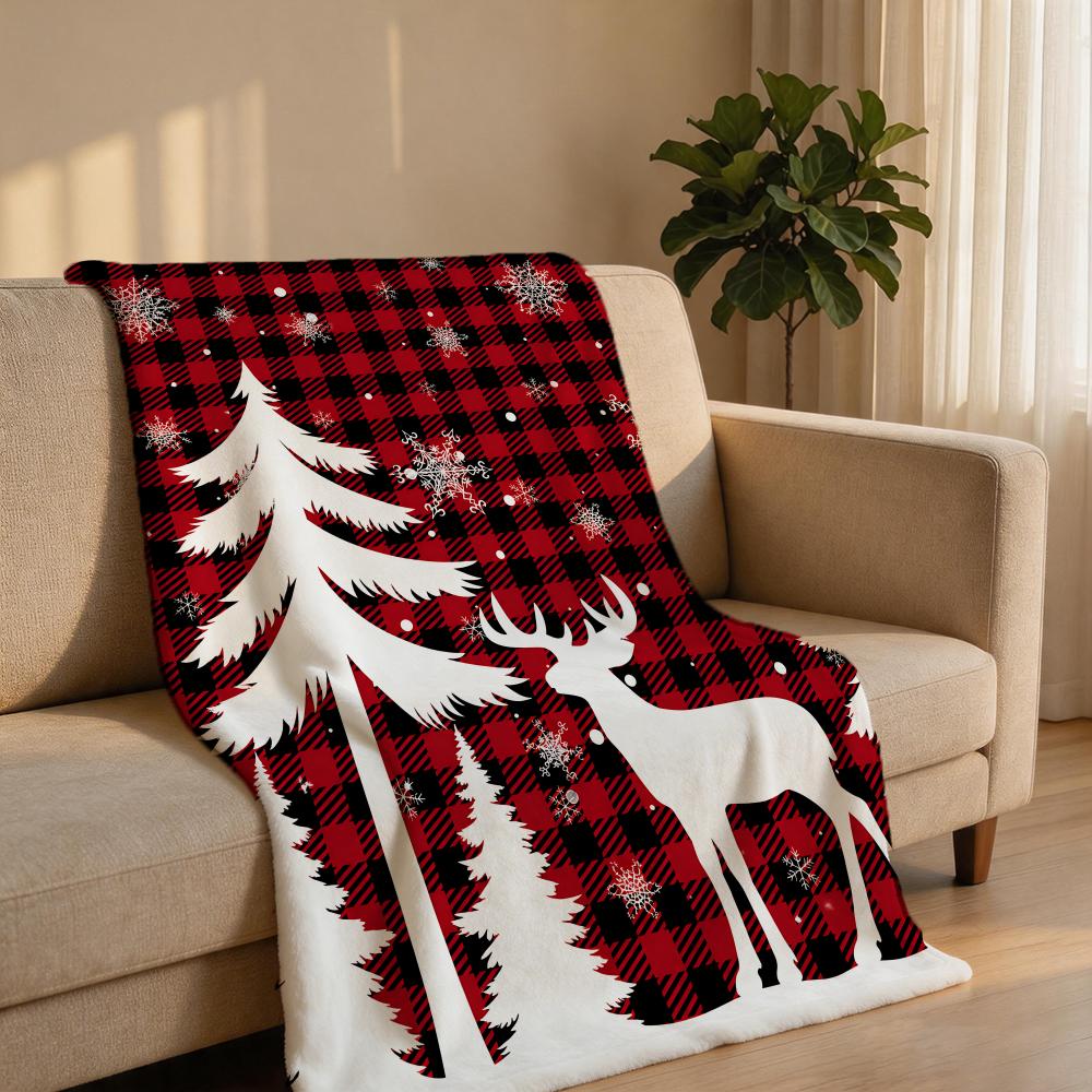 Red Plaid Winter Pack Throw Short Plush Throw Blanket Soft Skin-Friendly Multi-Scene Home Office
