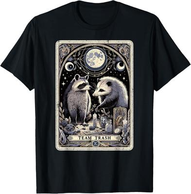 Team Trash Raccoon Opossum Tarot Card Graphic Print Cotton Short Sleeve T-Shirt Casual Trip