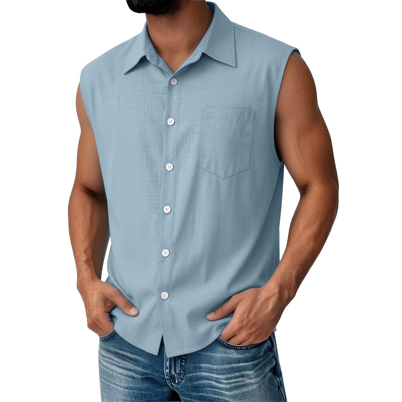 

Men s Stylish Sleeveless Button-down Shirt Top - Men s Casual Vacation Comfortable Breathable Sports Vest XL небо синє кольору
