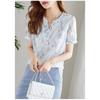 Letnia Nowa Kwiatowa Koszula Szyfonowa z Dekoltem V i Krótkim Rękawem dla Kobiet, Cienka i Wyszczuplająca, Wszechstronna Szyfonowa Koreańska Bluzka Pasująca do Wszystkiego
