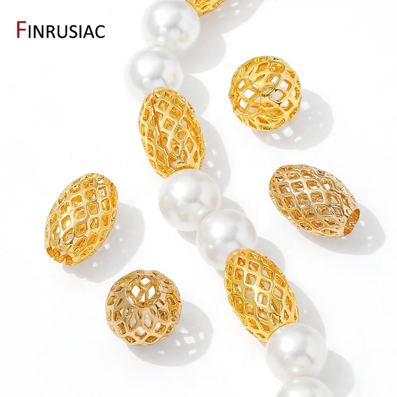 14K/18K Gold Plated Hollow Spacer Beads,Separator For Beads,Brass Oval Loose Beads DIY Needlework Bracelet Making Accessories