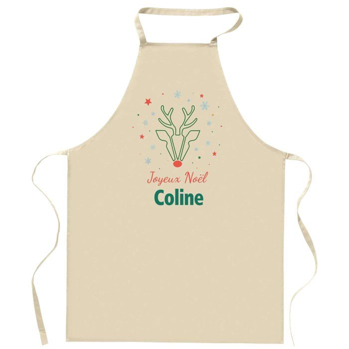 Tablier de cuisine - Joyeux Noël Coline Cerf - Coton résistant - Impression France durable - Polyvalent cuisine & jardin