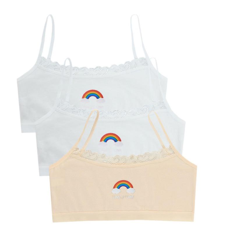 3 st Små tränings-BH:ar för tonårstjejer, söta barn, regnbågstryckt sportväst-BH, studenter, barn, bysthållare, underkläder, tubtoppar