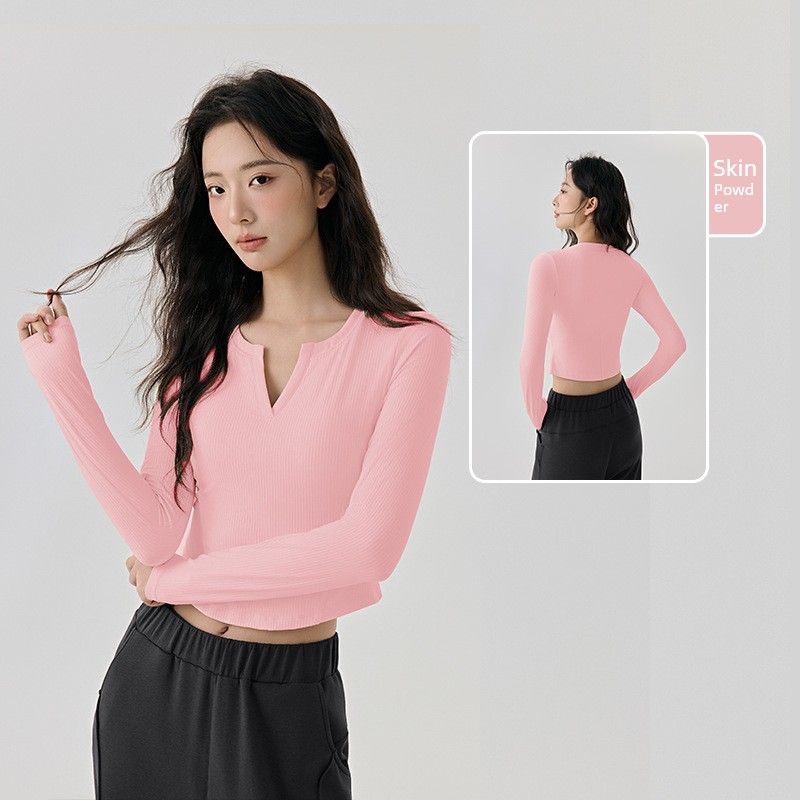 Lu Same Yoga Clothes Long Sleeves Women's Fixed Cup Rib Silm Slim Looking Sports T-Shirt Fitness Pilates Training Wear