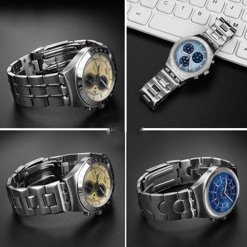 Accessori per Orologi Swatch YCS YAS YGS Acciaio Inossidabile Massiccio Argento Nero Cinturino Metallo da Uomo/Donna 17MM 19MM 21MM