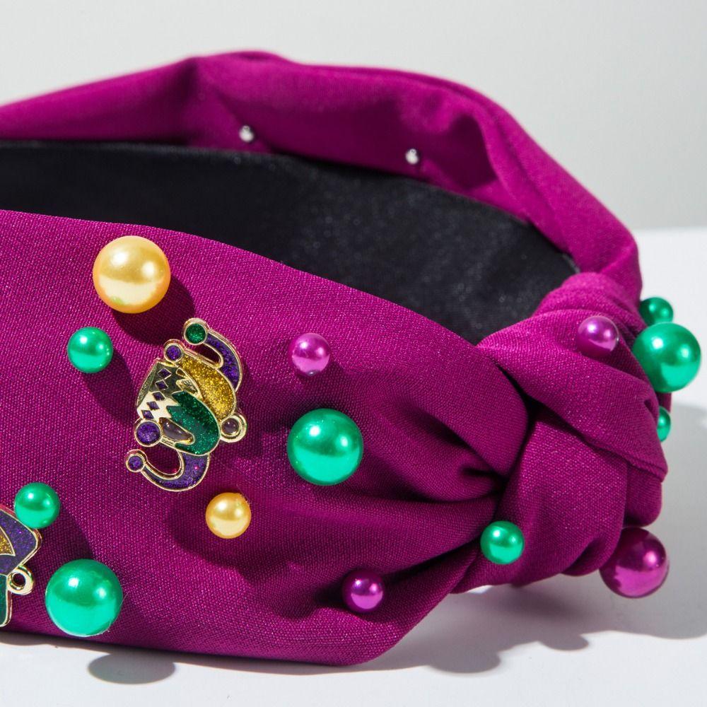 Bead Inlaid Rhinestone Knot Hairband Hand Sewn Knotted Hair Bands Mardi Gras Hairband  Holiday