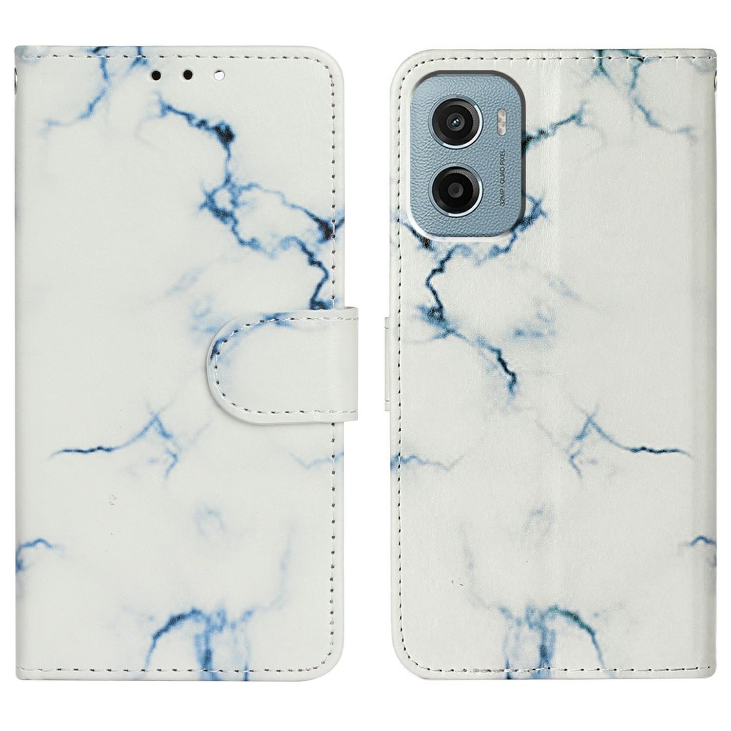 

For Motorola Moto E15 4G/G05 4G Stand Case Marble Painted Folio Flip Leather Wallet Phone Cover White Marble