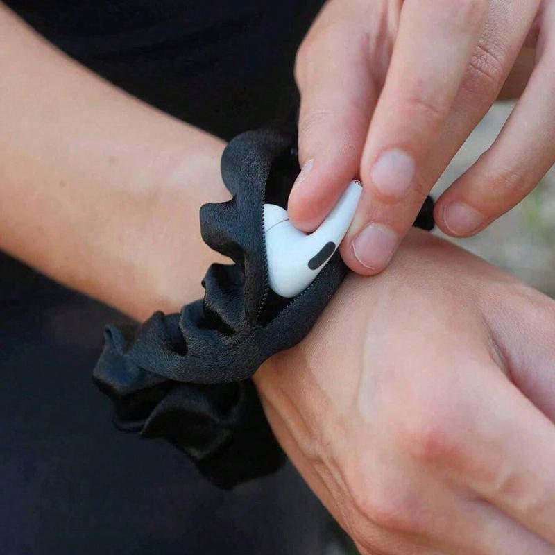 1pc Multi-Functional Hair Tie Storage Pouch - Portable Money Hider & Organizer, Non-Waterproof, Zippered Scrunchie Elastic Hair Tie With Secret