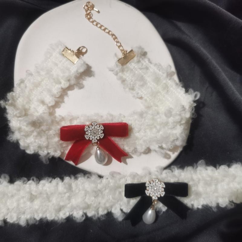 Bohemian Snowflake Pearl Necklace Bowknot Pendant Clavicle Chain Christmas Bows Collarbone Chain for Women Girls