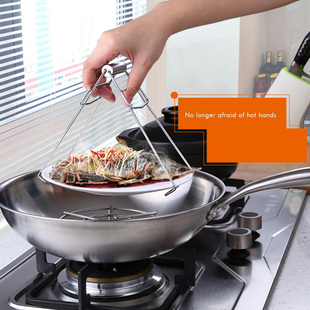 1Pcs Kitchen Stainless Steel Pot Pan Dish Bowl Clip Foldable Dish Plate Clip Tong Kitchen Clamp