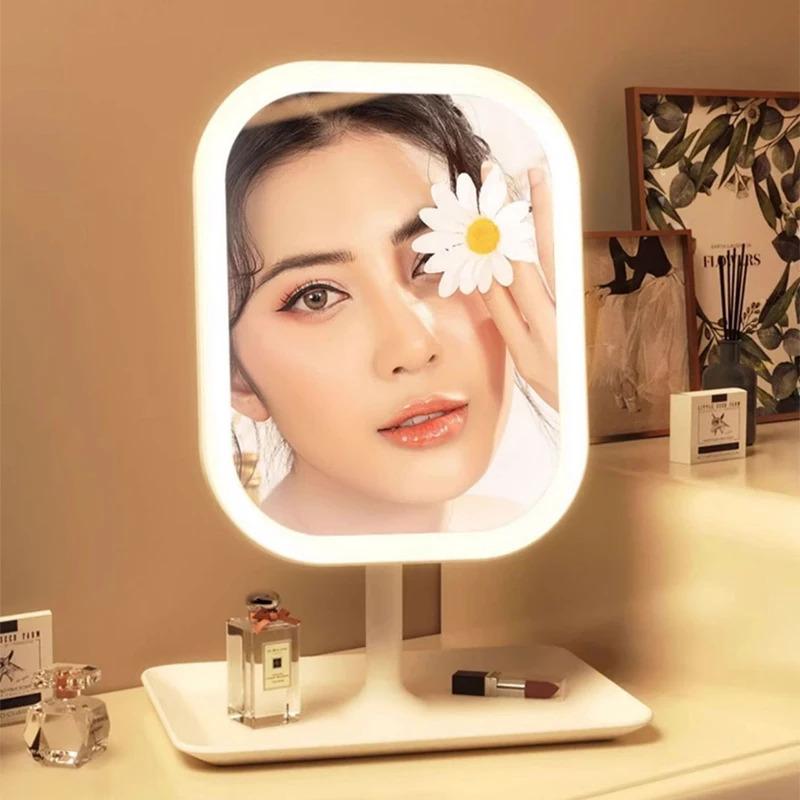 1PC Desktop Vanity Mirror 3 Color Light LED Makeup Mirror Modern Touching Mirror Women Bedroom Dressing