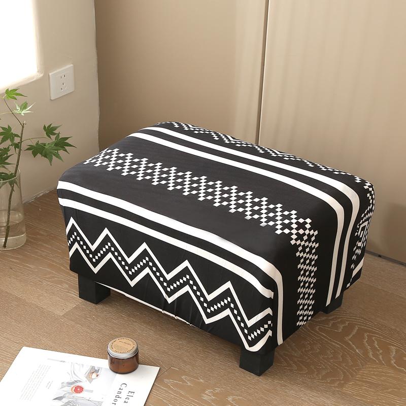 17 Styles Stretch Footstool Cover Ottoman Slipcover Pouffe Dustproof Rectangle Slipcover Print Fabric Furniture Protective Cover