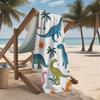 Cute Little Dinosaur Lightweight Microfiber Bath Towel Quick-Dry Ultra-Soft and Highly Absorbent Vibrant Dinosaur Sunset Beach
