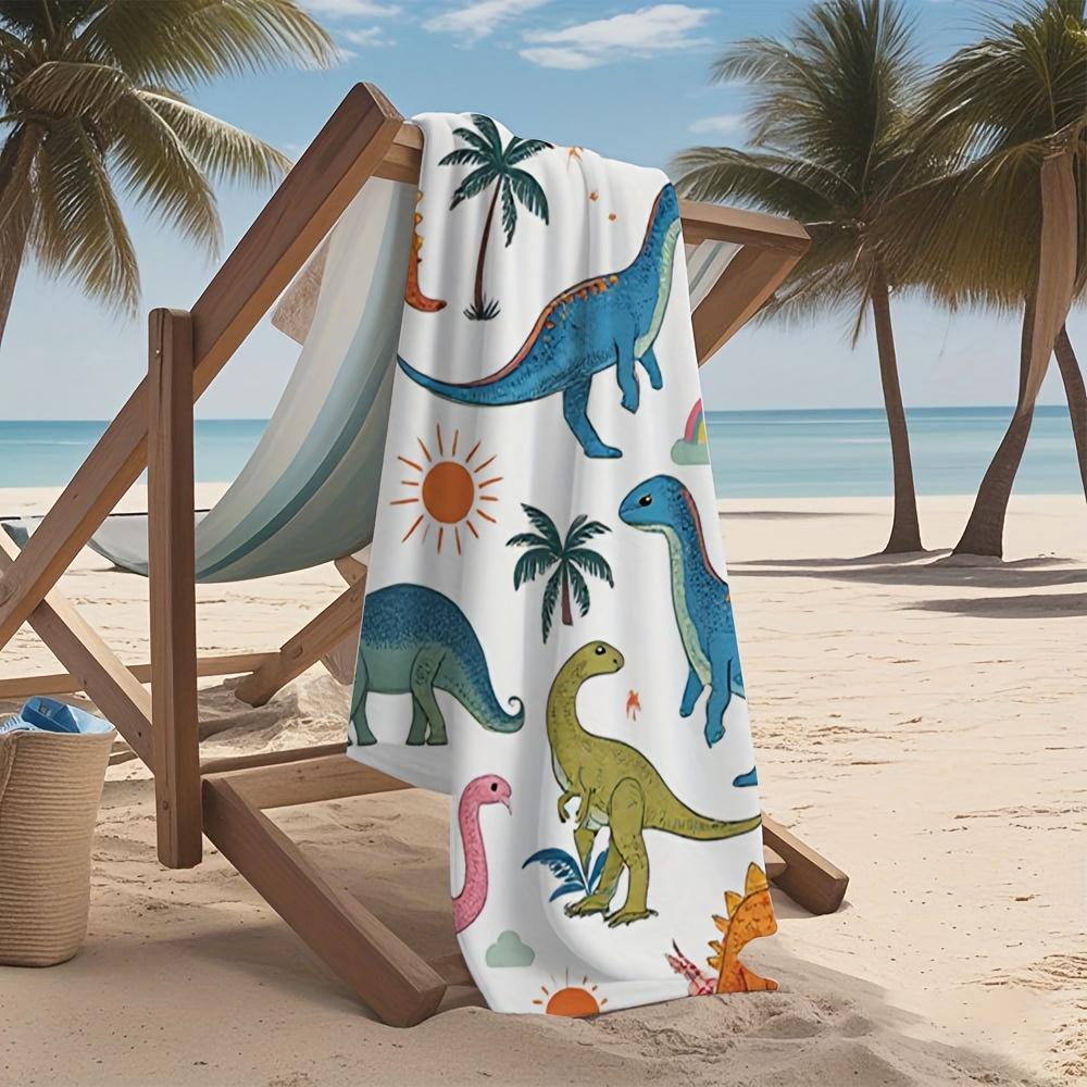 Cute Little Dinosaur Lightweight Microfiber Bath Towel Quick-Dry Ultra-Soft and Highly Absorbent Vibrant Dinosaur Sunset Beach